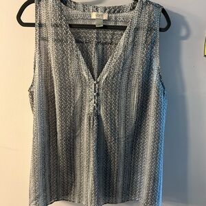 LOFT Gray and White Buttoned Sleeveless Blouse